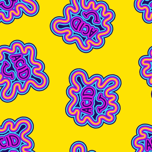 El colorido patrón hippie con formas geométricas sobre un fondo amarillo