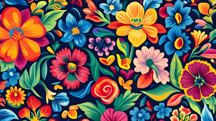 El colorido patrón Llanera con una mezcla de flores audaces y diseños giratorios típicos de los trajes populares venezolanos Imágenes nítidas de alta calidad Ilustración gráfica