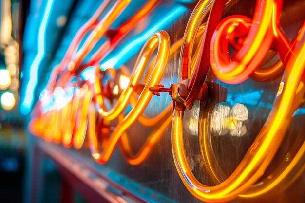 El colorido patrón de luz de neón de la pared