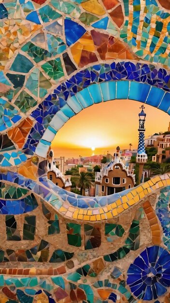 Foto el colorido patrón de mosaico de park guell se puede usar como fondo y textura