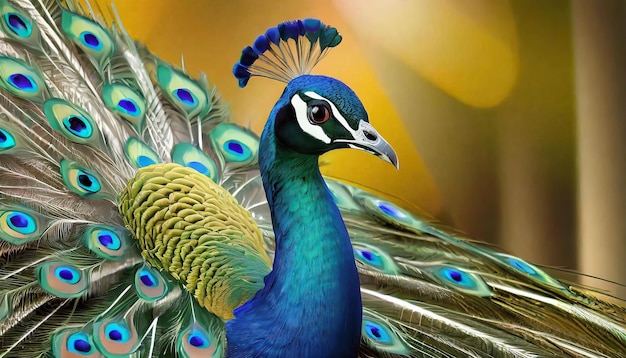 Un colorido pavo real con cola azul y verde.