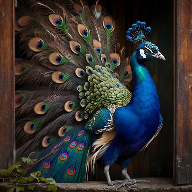 un colorido pavo real con plumas IA generativa