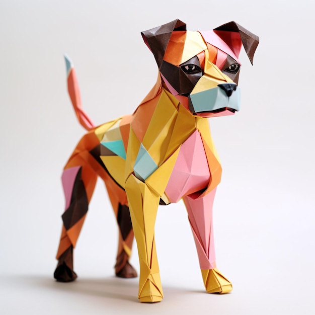 Foto este colorido perro origami diferentes papeles de colores en un fondo blanco ia generativa