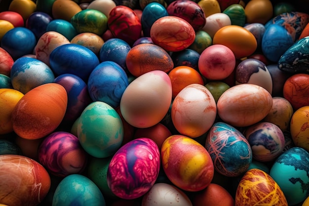 Colorido pila de huevos IA generativa