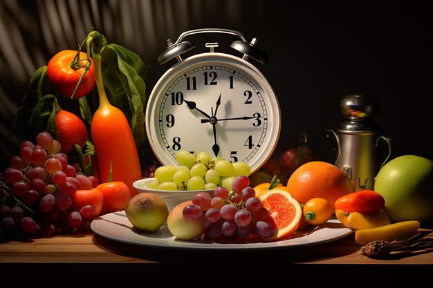 Foto colorido plato de frutas y verduras