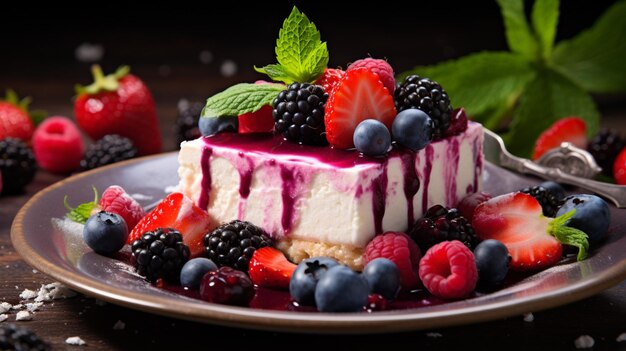 un colorido plato de postre casero de bayas frescas