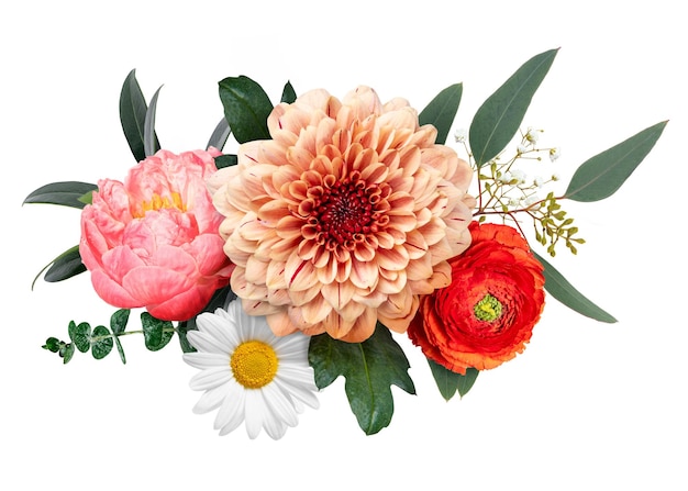 Colorido png ramo de flores collage elemento diseño floral en fondo transparente