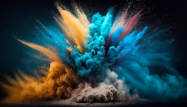 Colorido polvo multicolor salpica fondo de explosión de polvo pastel sobre fondo negro.