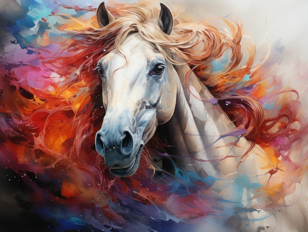 Colorido póster artístico de arte de pared de hermoso retrato de caballo