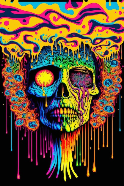 Un colorido póster de calavera que dice 'calavera' en él