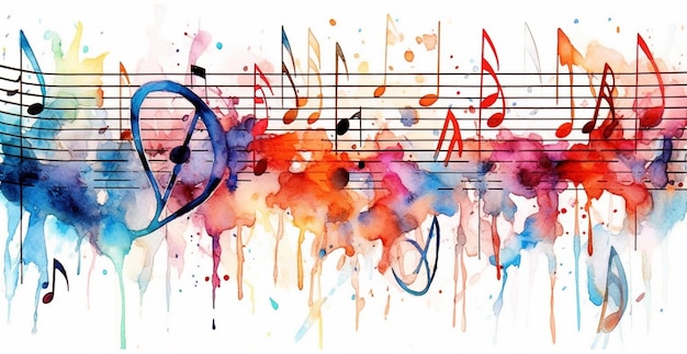 Foto un colorido póster musical con un signo de paz y notas musicales.