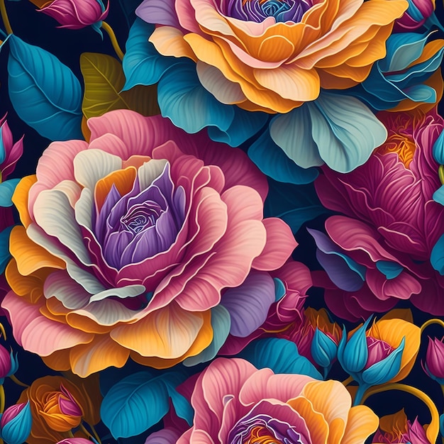 Un colorido ramo de rosas en acrílico pintando una ilustración vibrante Ai Generative