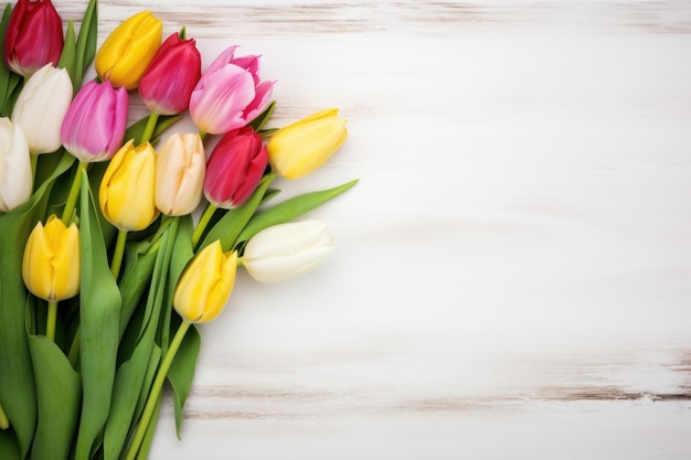 Colorido ramo de tulipanes flor hermoso arreglo fondo de color liso Generado por AI