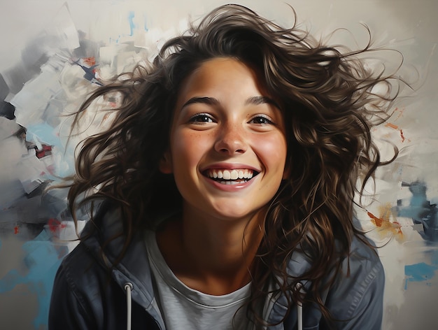 Colorido retrato de una adolescente feliz y sonriente Salud mental en jóvenes y adolescentes