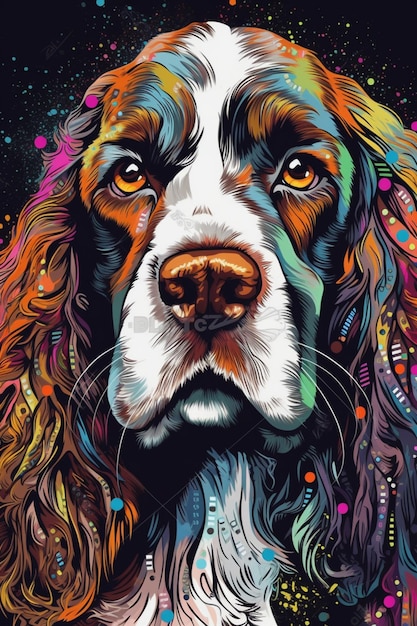 Un colorido retrato de perro de un perro de montaña bernés.