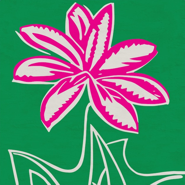 Colorido Retro Linograbado Flores Arte Botánico