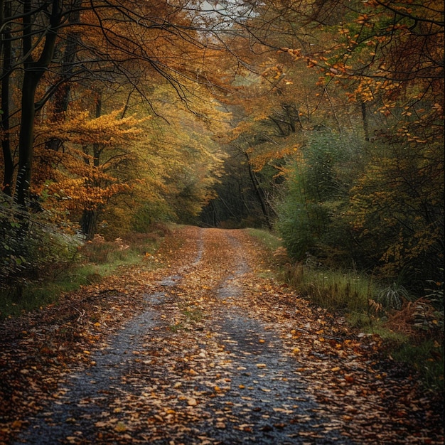 El colorido sendero de otoño en el bosque danés