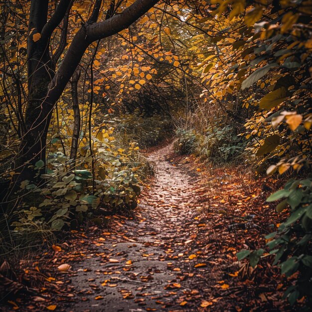 El colorido sendero de otoño a través del bosque danés