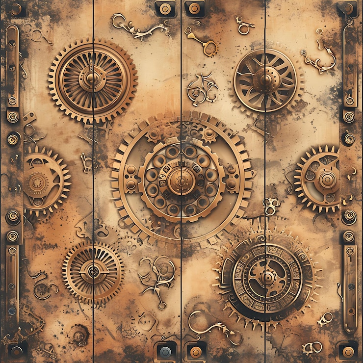 Foto colorido steampunk contraption expo panel design com engrenagens ornamentadas uma ilustração item de tendência