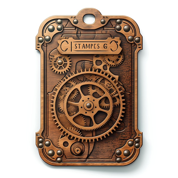 Foto colorido steampunk hang tag gear em forma com acentos metálicos metallic c creative hang coleção de tags