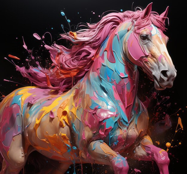 Foto el colorido sueño ecuestre transponen la paleta de ondas sintéticas foto-realistas a los caballos de la granja