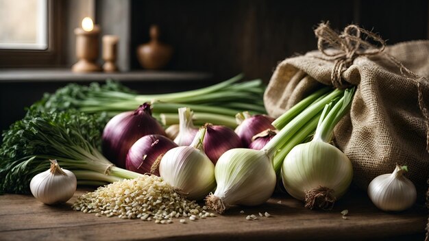 Un colorido surtido de verduras frescas expuestas en una mesa