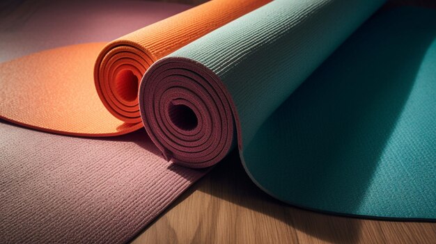 Colorido tapete de yoga de cerca