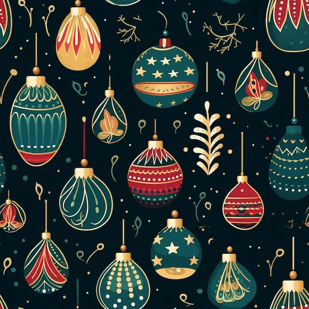 Un colorido tema navideño con un árbol y bolas.