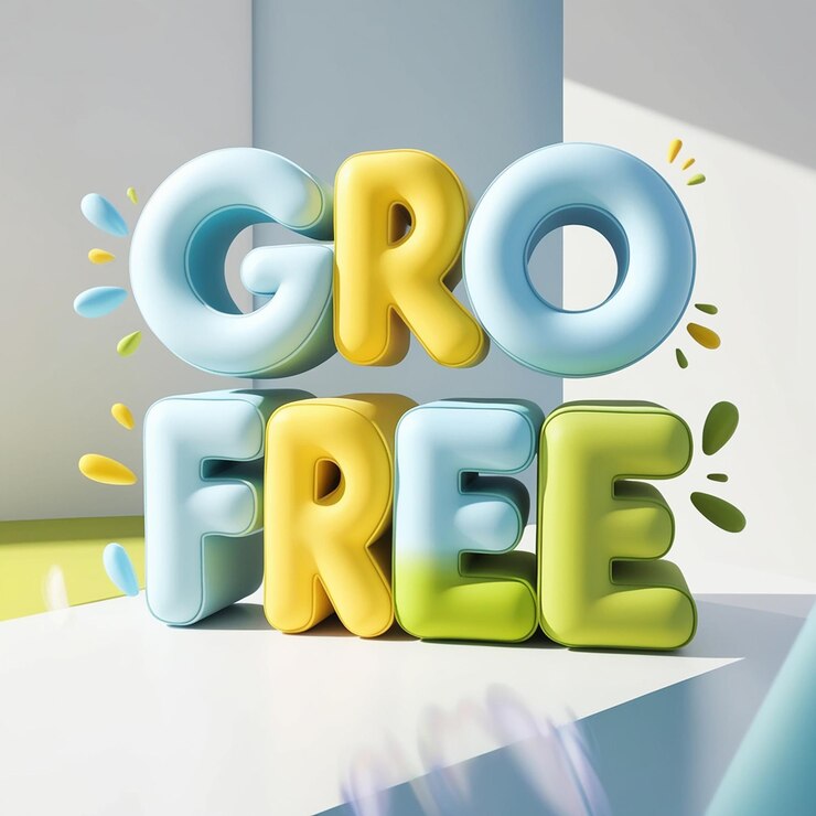 Foto colorido texto 3d gro gratis con un diseño lúdico y amigable perfecto para publicidad promociones ventas o productos ecológicos