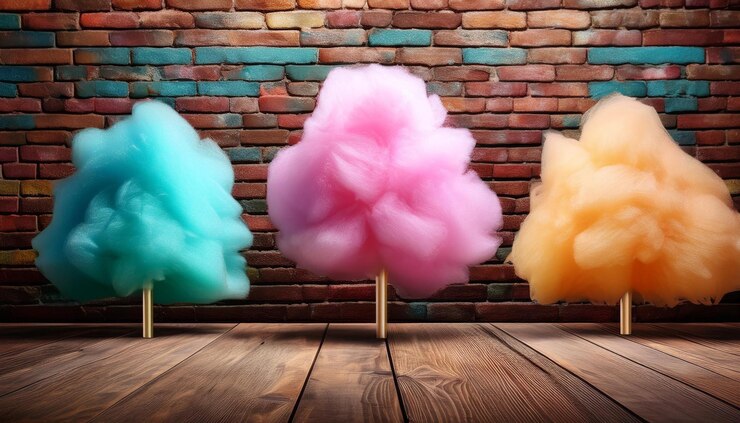 Foto el colorido trío de algodón caramelo