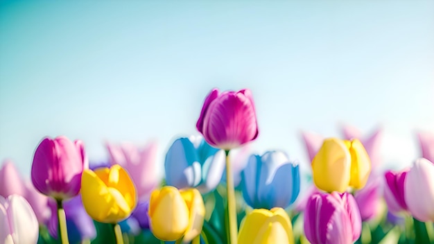 Un colorido tulipanes con un cielo azul de fondo