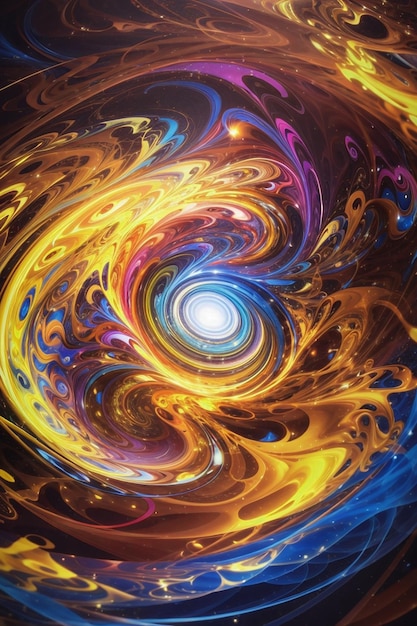 Un colorido y vibrante núcleo giratorio de energía rodeado en él en el espacio