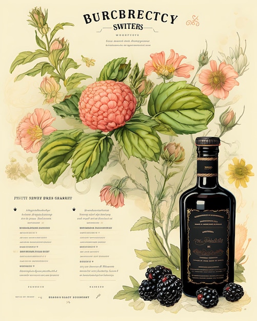 Foto colorido vintage blackberry liqueur com um nostálgico e antigo color conceito criativo ideias de design