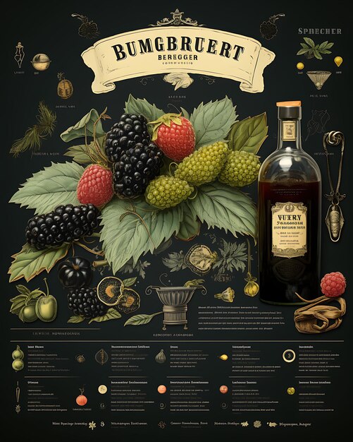 Colorido Vintage Blackberry Liqueur Com um Nostálgico e Antigo Color conceito criativo ideias de design