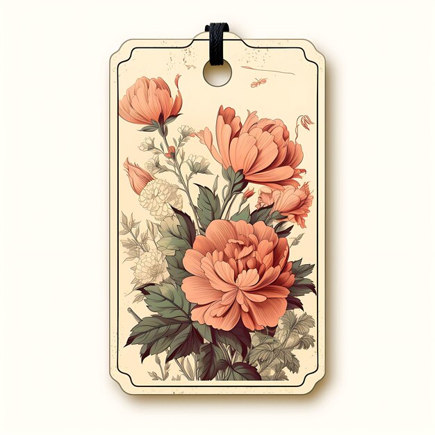 Colorido Vintage Inspirado Tag de Preço Forma Rectangular Com Floral Ill Creative Hang coleção de tags