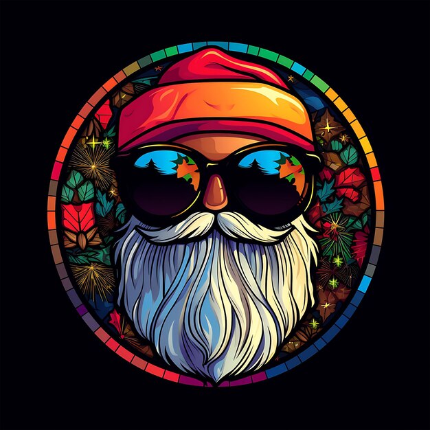 Foto un colorido vitral navideño con ilustraciones de arte vectorial de sanglass