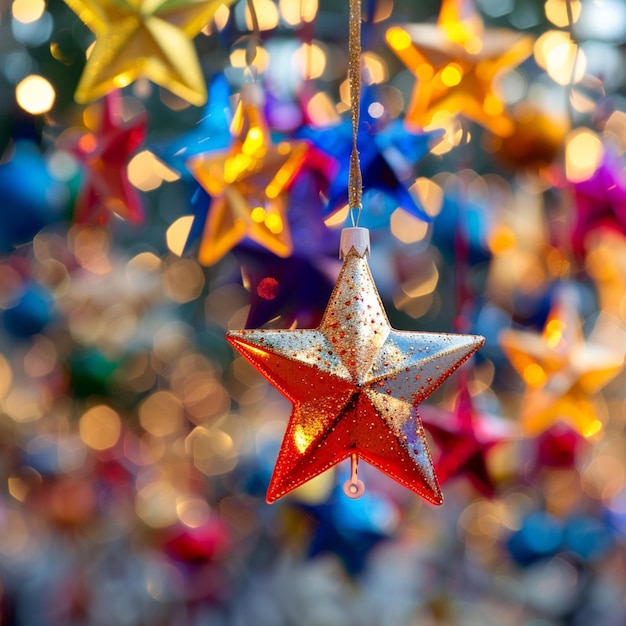 Foto los coloridos adornos de estrellas traen el encanto festivo a las decoraciones navideñas para las redes sociales