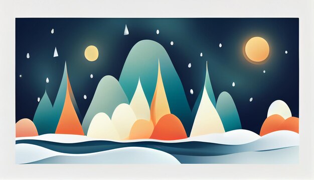 Coloridos árboles de navidad decorados en paisaje invernal