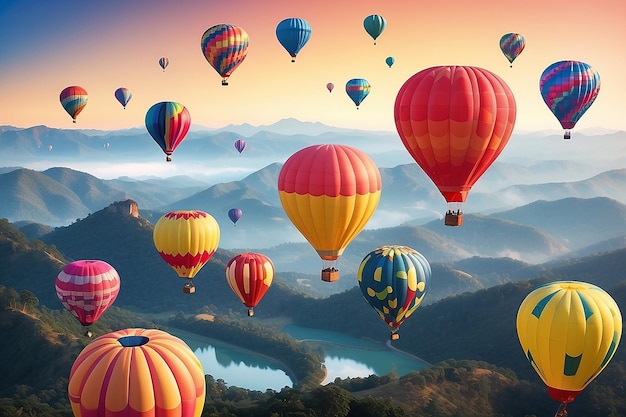 Coloridos balões de ar quente subindo Conceptos de Ano Novo