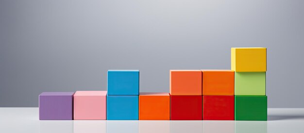 Los coloridos bloques de construcción de juguetes se muestran en un fondo gris con espacio para copiar