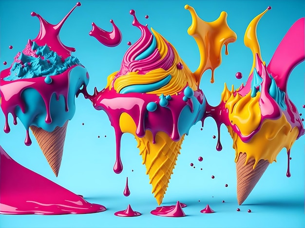 Coloridos carteles líquidos en 3d con salpicaduras de formas abstractas