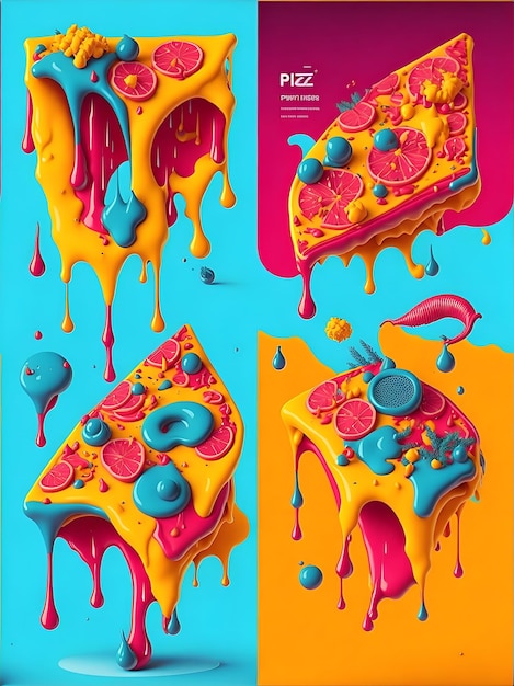 Coloridos carteles líquidos en 3d con salpicaduras de formas abstractas