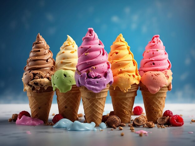 Foto los coloridos conos de helado dulce