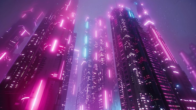 Los coloridos fuegos artificiales iluminan el horizonte de la ciudad por la noche con rascacielos