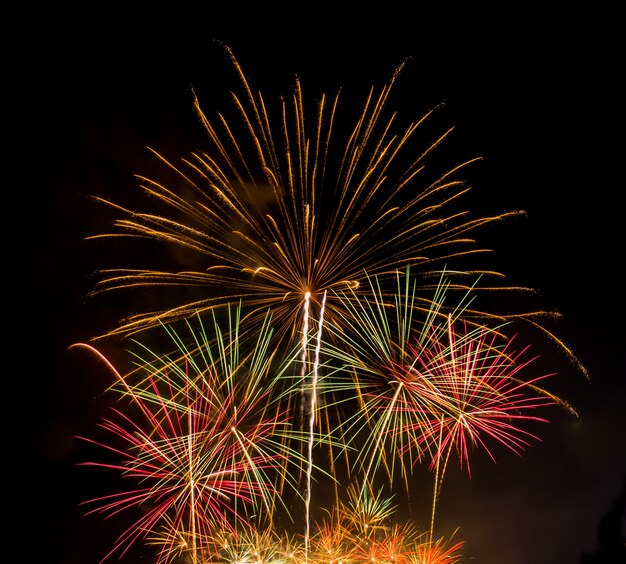 Coloridos fuegos artificiales en negro