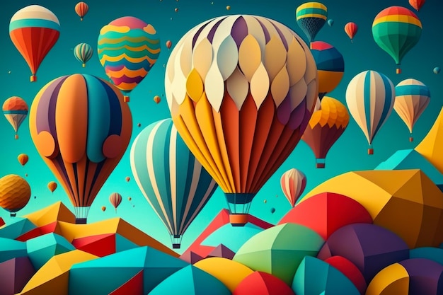 Coloridos globos aerostáticos volando en el cielo IA generativa