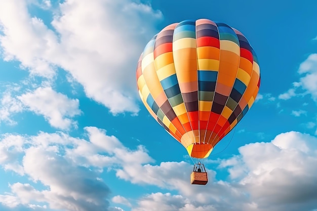 Coloridos globos aerostáticos en vuelo generados por IA