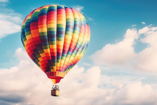 Coloridos globos aerostáticos en vuelo generados por IA