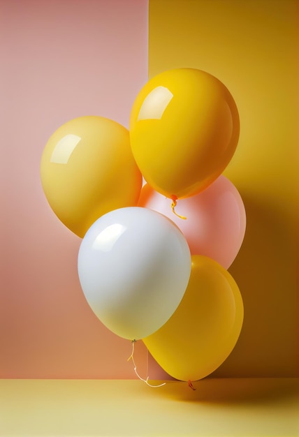 Coloridos globos de feliz cumpleaños volando para fiestas IA generativa