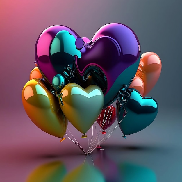 Coloridos globos en forma de corazón Celebración del Día de San Valentín